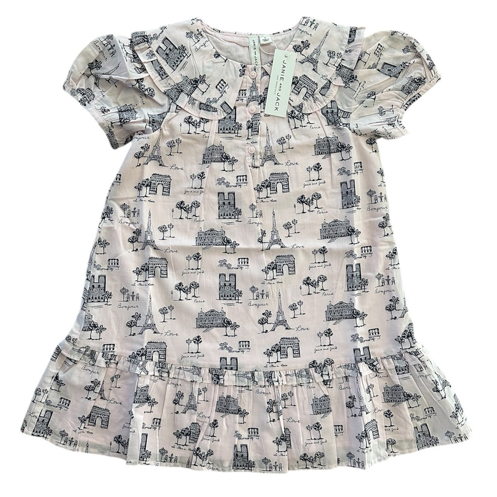 Janie and Jack Paris Ruffle Collar Dress Pink Girls Size 6 NWT